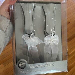 Wilton Toasting Glasses with White Dots and Ribbon